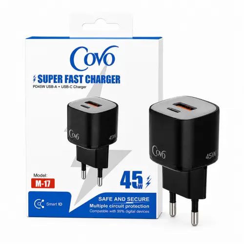 شاحن Covo M-17 سريع 45 وات PD – USB-A + USB-C